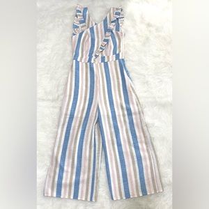 Karlie Womens S Blue/White Stripe Sleeveless Jumpsuit Classic Preppy Feminine